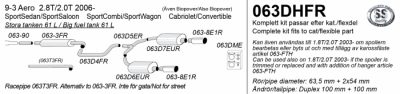 Pakoputkisto, vaimennin tuplaulostulolla Saab 9-3 2.8T/2.0T 06-, Simons