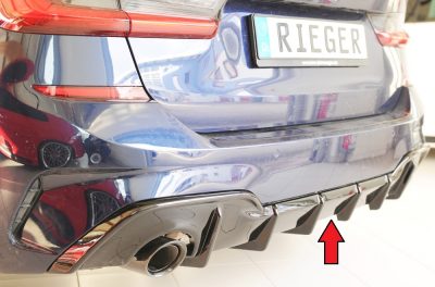 Takahelma / diffusori BMW 3-srj G20/G21 vm.2019-, m-sport, ulostulot 1x vasen+oikea, kiiltävä musta, Rieger