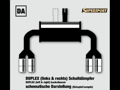 Supersport Ruostumaton äänenvaimennin tupla ulostulo Audi A3 Coupé Typ 8P vm:03/03- : 1.8TSI,2.0TFSi Bensa 118,147KW) EY-hyväksyntä