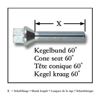 Pyöränpultit M12x1,5 30mm, (10kpl) , kartio, JOM