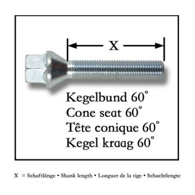 Pyöränpultit M12x1,5 27mm, (10kpl) , kartio, JOM