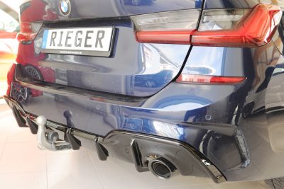 Takahelma / diffusori BMW 3-srj G20/G21 vm.2019-, m-sport, ulostulot 1x vasen+oikea, vetokoukulla, kiiltävä musta, Rieger