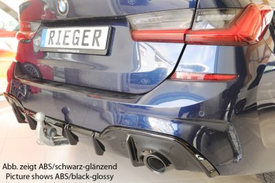 Takahelma / diffusori BMW 3-srj G20/G21 vm.2019-, m-sport, ulostulot 1x vasen+oikea, vetokoukulla, Rieger