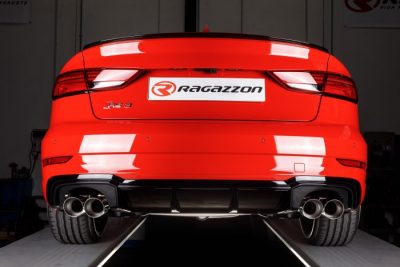 Keskiputki, ruostumaston teräs + Takavaimennin vasen/oikea, carbon ulostulo 2x90mm Audi RS3 (typ 8P) Sedan 2.5TFSI Quattro (294kW) vm.2017-, Ragazzon