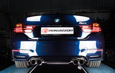 Keskiputki, ruostumaston teräs + takavaimennin, ulostulo Race Line 2x80mm BMW M3 F80(Sedan) 3.0 (317kW) vm.2014-, Ragazzon