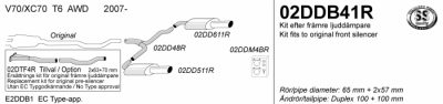 Pakoputkisto, vaimennin tuplaulostulolla Volvo V70/XC70 T6 AWD 07-, Simons