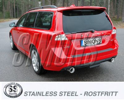 Pakoputkisto, vaimennin tuplaulostulolla Volvo V70 2WD 1.6T/2.0T/T4/T5/2.5FT 07-, Simons